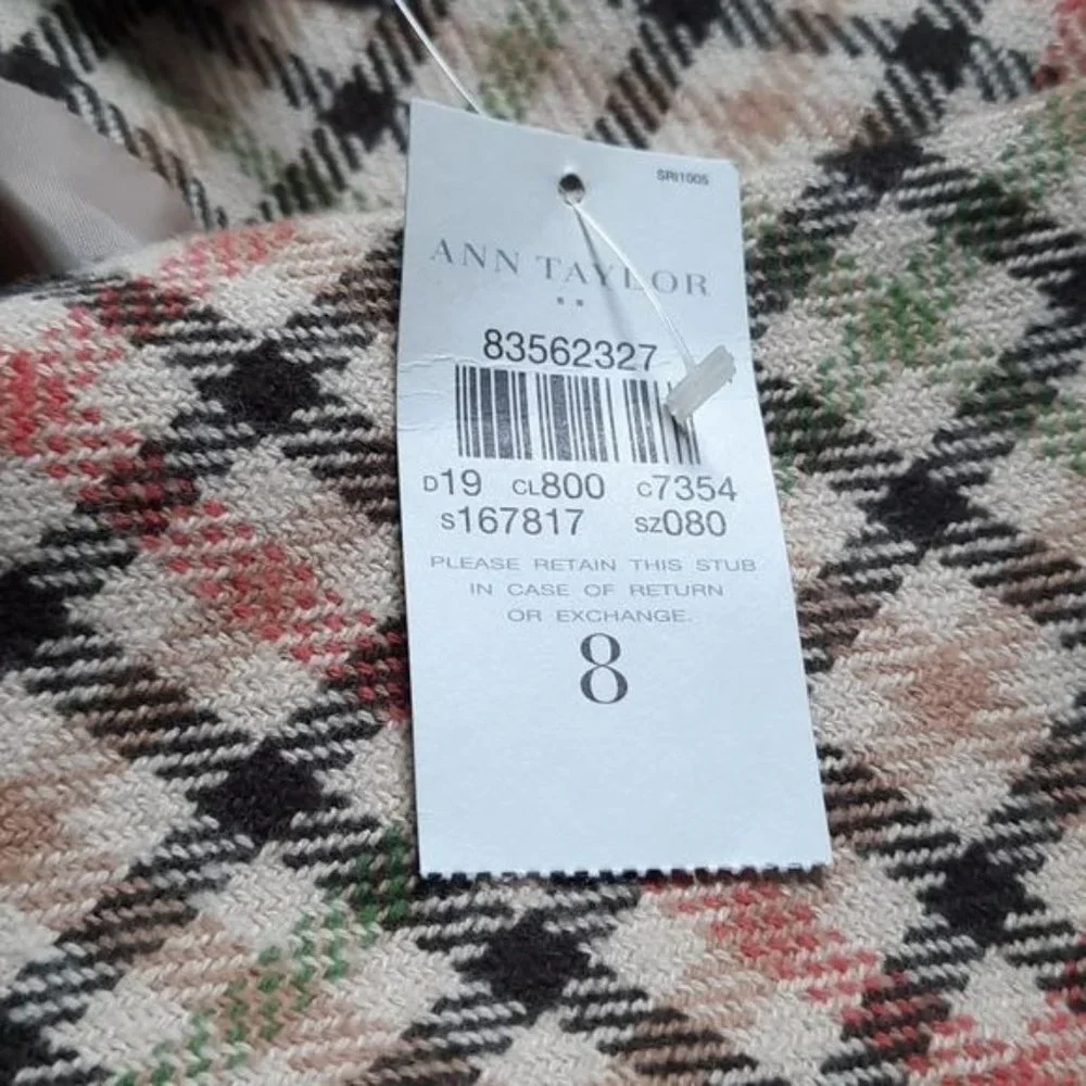 Ann Taylor NWT Tan Green Brown Orange Plaid Pleat School Girl Skirt Size 8 - Picture 5 of 8